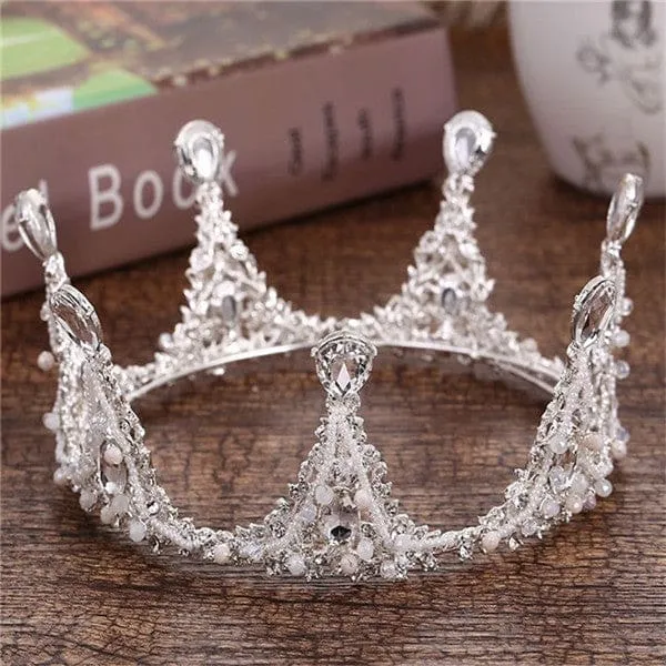 Crystal Crown Wedding Hair Accessories Round Elegant Queen Pageant Hair Jewelry