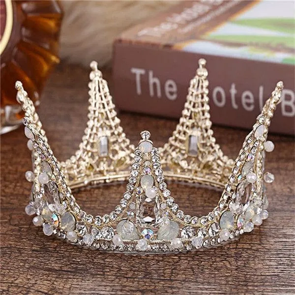 Crystal Crown Wedding Hair Accessories Round Elegant Queen Pageant Hair Jewelry