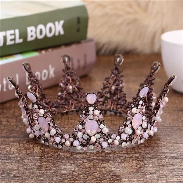 Crystal Crown Wedding Hair Accessories Round Elegant Queen Pageant Hair Jewelry