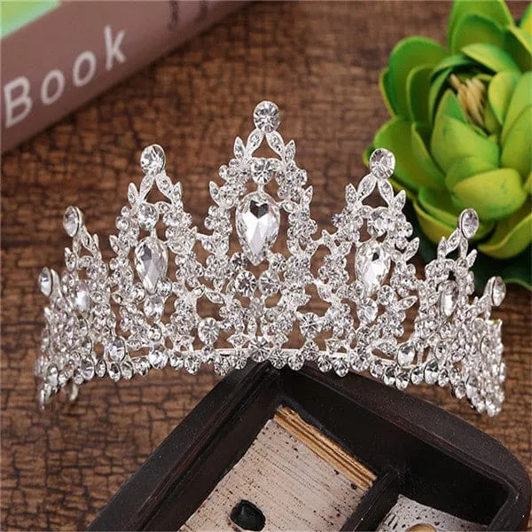 Crystal Crown Wedding Hair Accessories Round Elegant Queen Pageant Hair Jewelry