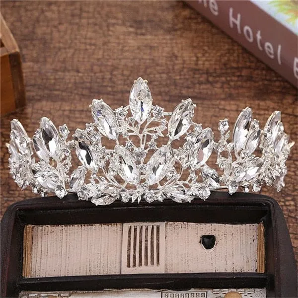 Crystal Crown Wedding Hair Accessories Round Elegant Queen Pageant Hair Jewelry