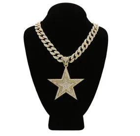 Cuban Link Star Chain Gold Color Pendant Hip Hop Star Jewelry Simulated Diamond Star Necklace