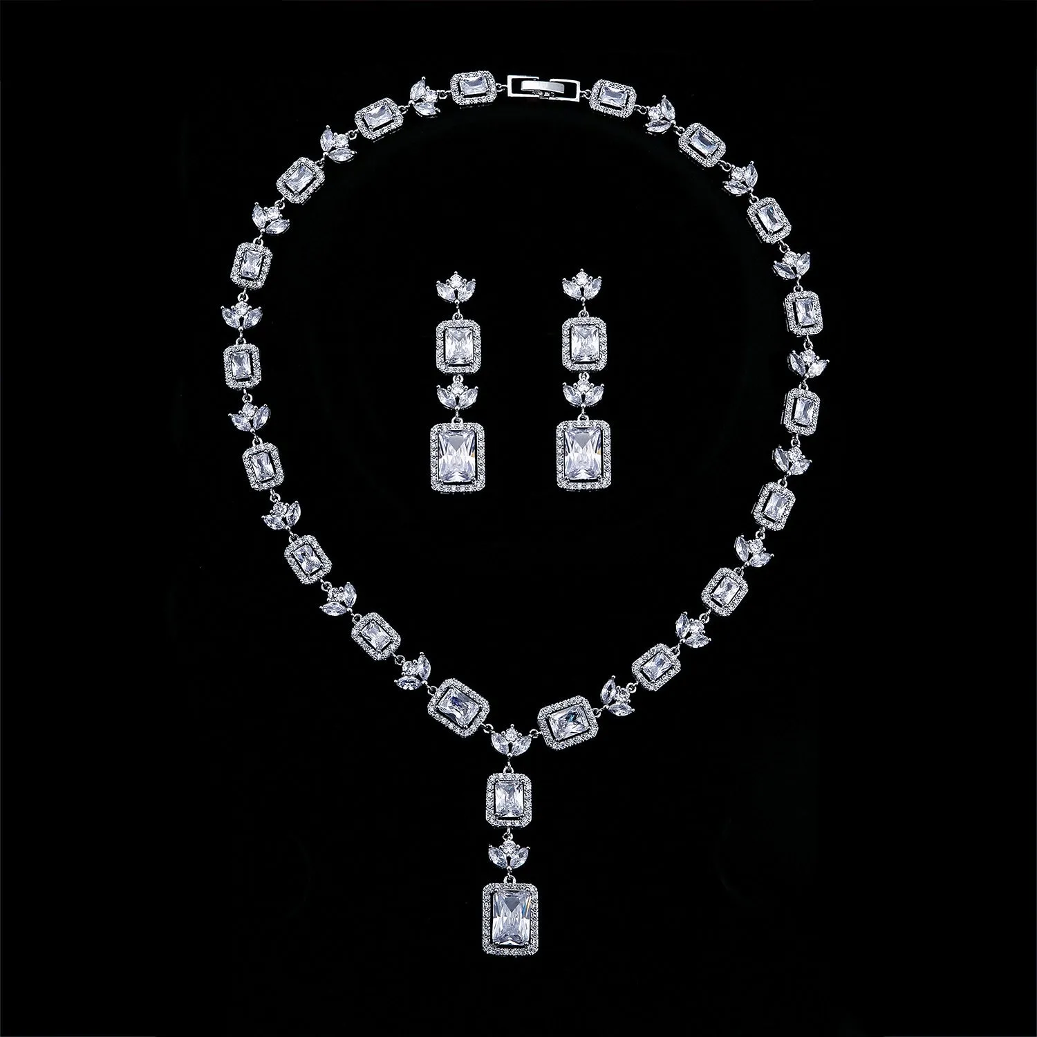 Cubic zirconia bride wedding necklace earring set CN10230