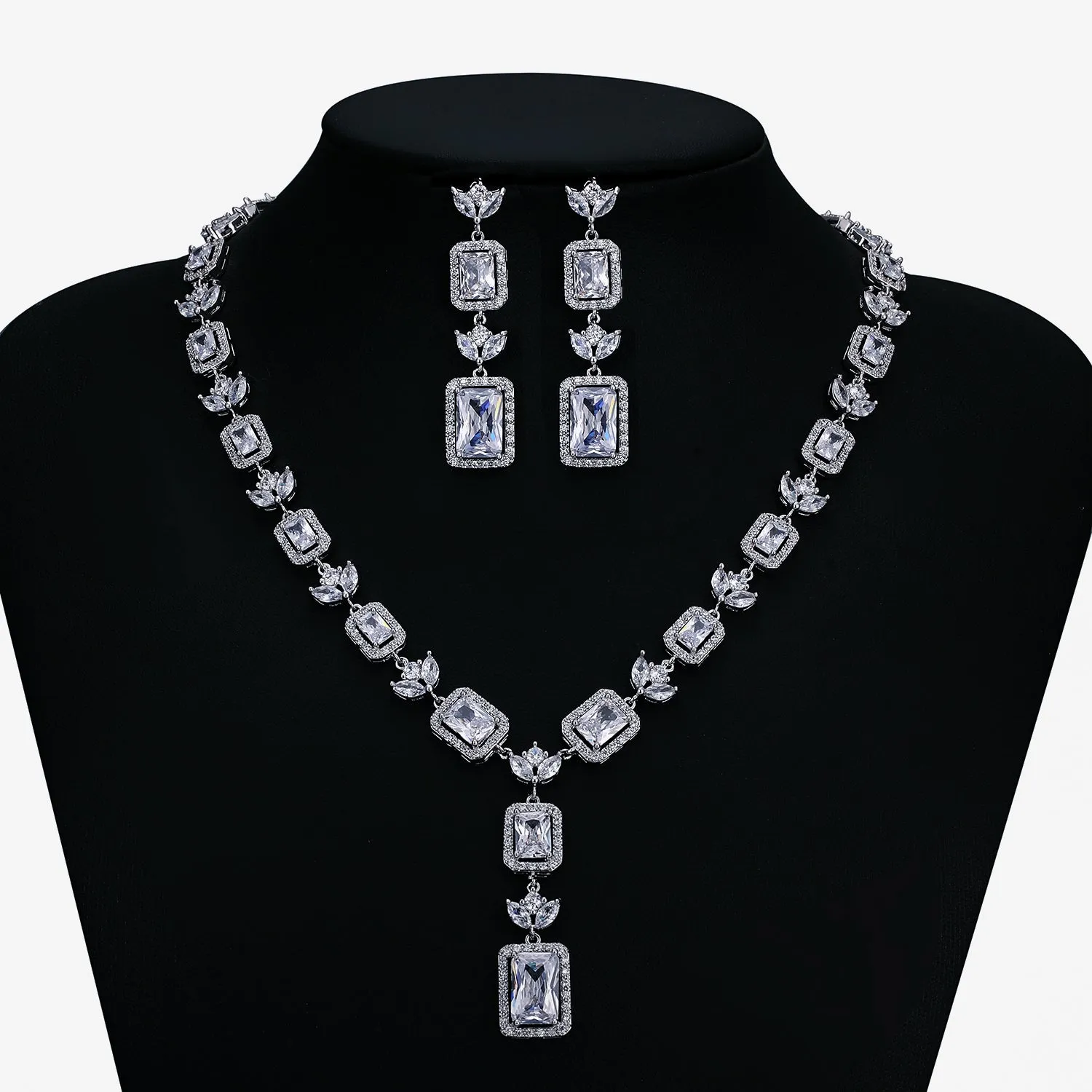 Cubic zirconia bride wedding necklace earring set CN10230