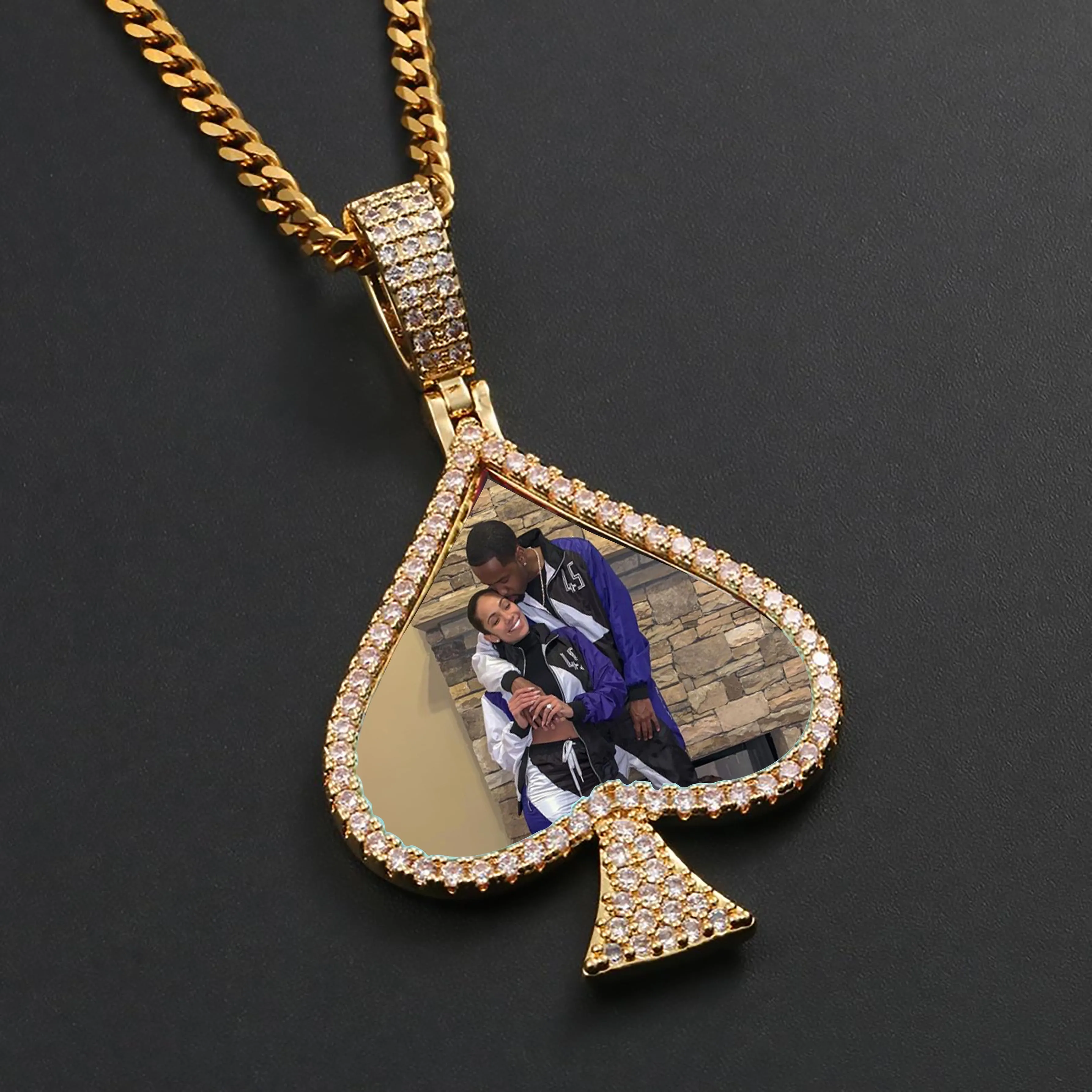 Custom Photo Medallions Necklace - Spades Shape Medallions Necklace