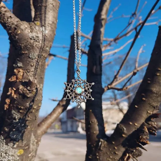 Custom White Gold Celtic Starlight Snowflake with Diamond or Opal