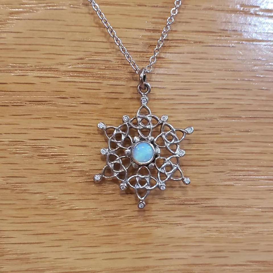 Custom White Gold Celtic Starlight Snowflake with Diamond or Opal