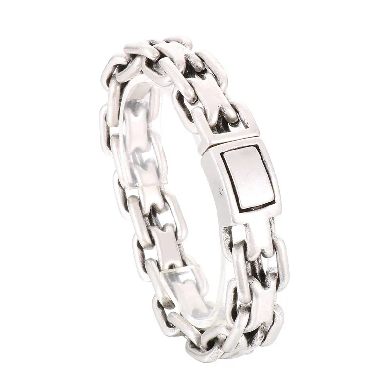 Customizable Modern Men's Stainless Steel and Titanium Bracelet with Interlocking Design