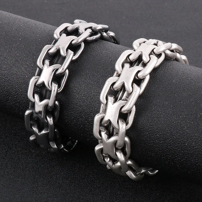 Customizable Modern Men's Stainless Steel and Titanium Bracelet with Interlocking Design