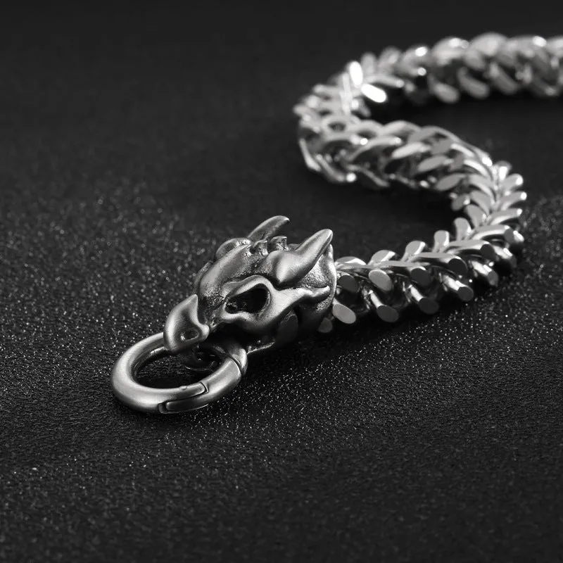 Customizable Punk-Style Titanium Steel Men's Bracelet with Dual Animal Heads