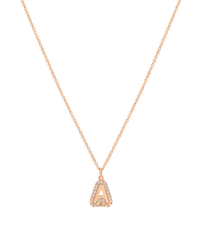 Diamond Bubble Initial Necklace - 14K Rose Gold