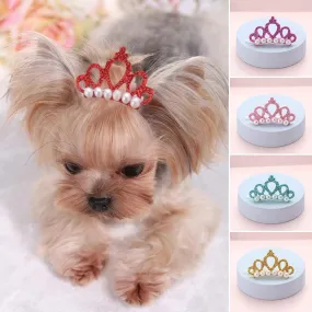 Doggie- Kitty- Crowns-Small Dogs or Cat Faux Pearl or Rhinestone Tiara- Pet Bows-Hair Clips