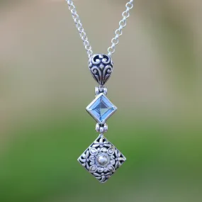 Dragonflies at Daybreak Blue Topaz and Sterling Silver Dragonfly Pendant Necklace