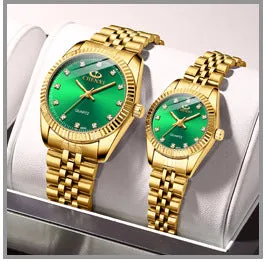 Dual Calendar Watch Couple Steel Strap Watch Men's and Women's Quartz Watch with Diamond