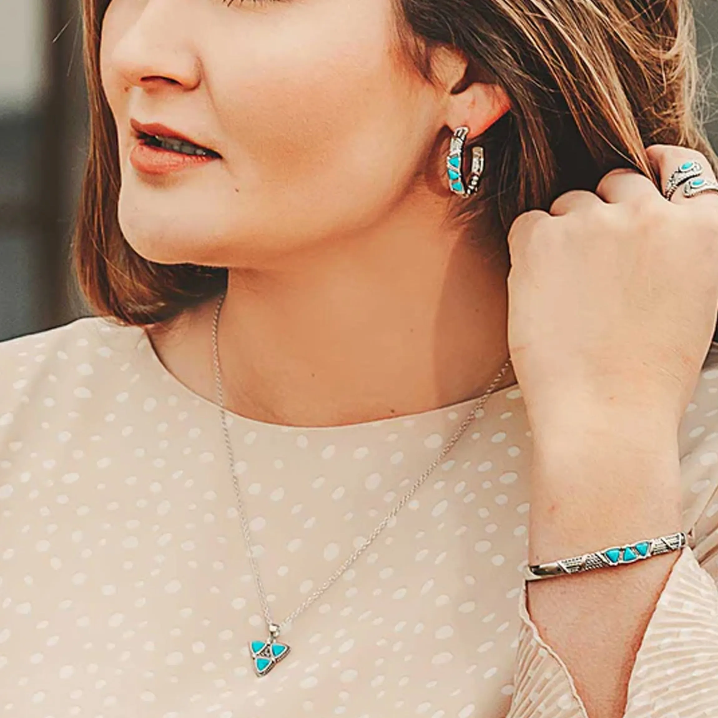 Earrings | Trilogy Trillion Turquoise Hoop