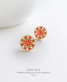 EDEN   ELIE Striped Medallion stud earrings - coral