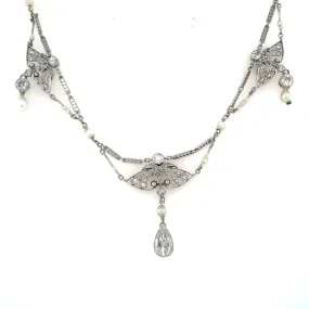 Edwardian Diamond Natural Pearls Necklace in Platinum