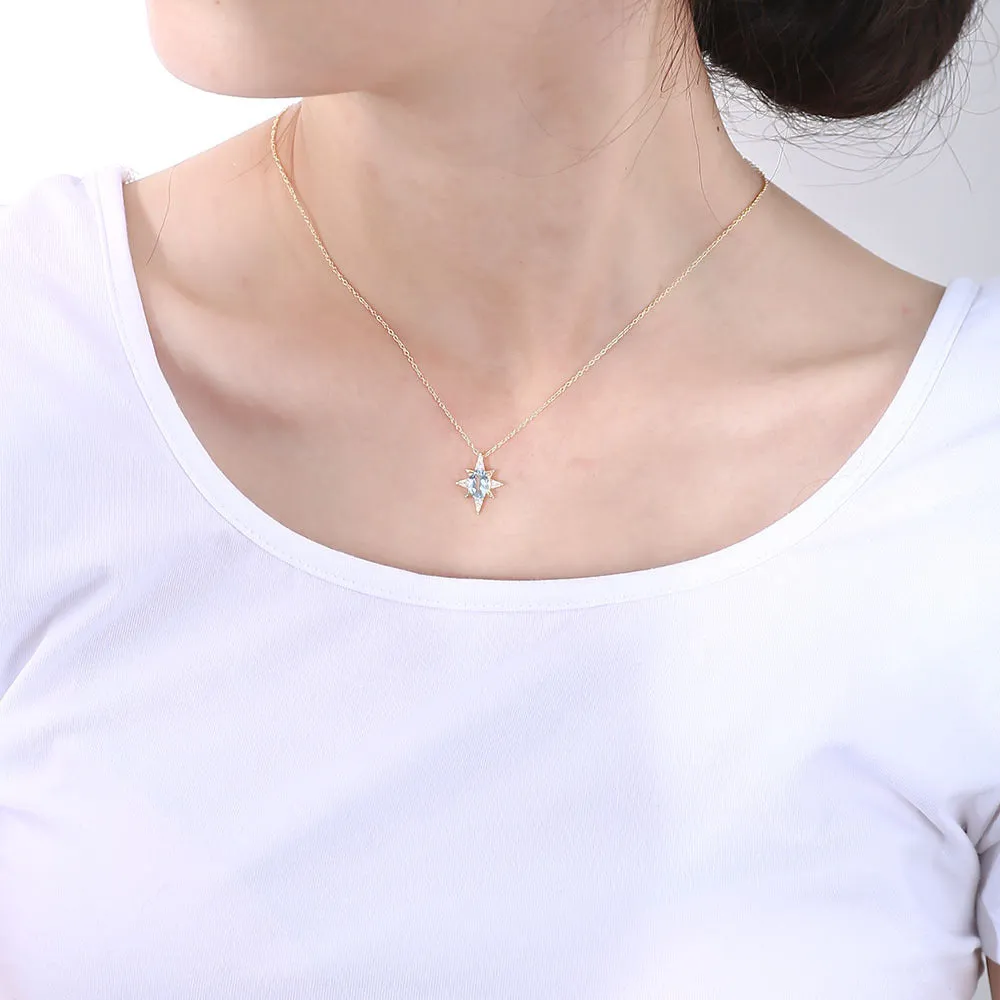 Eight-pointed star with Oval Sky Blue Topaz Pendant Sterling Silver for Women