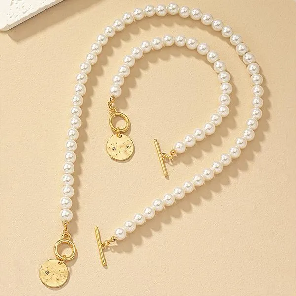 Elegant Imitation Pearl Heart Bracelet Necklace Set 11998780S