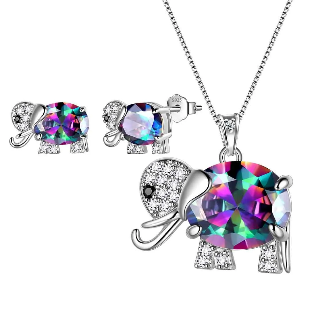 Elephant Rainbow Mystic Topaz Jewelry Set 3PCS Women Girls Birthday Gift