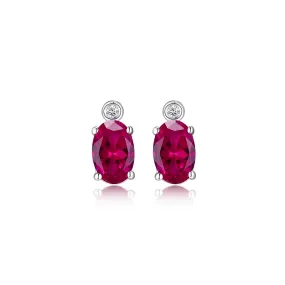 Elle Sterling Silver "Holiday Stars" Created Ruby & Lab Grown Diamond = 0.02ct HI/I1 Stud Earrings