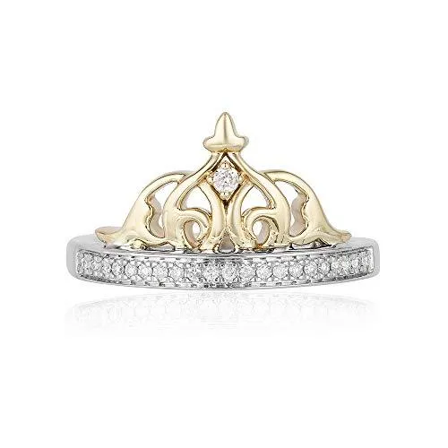 Enchanted Disney Fine Jewelry 14K Yellow Gold over Sterling Silver with 1/10cttw Jasmine Tiara Ring