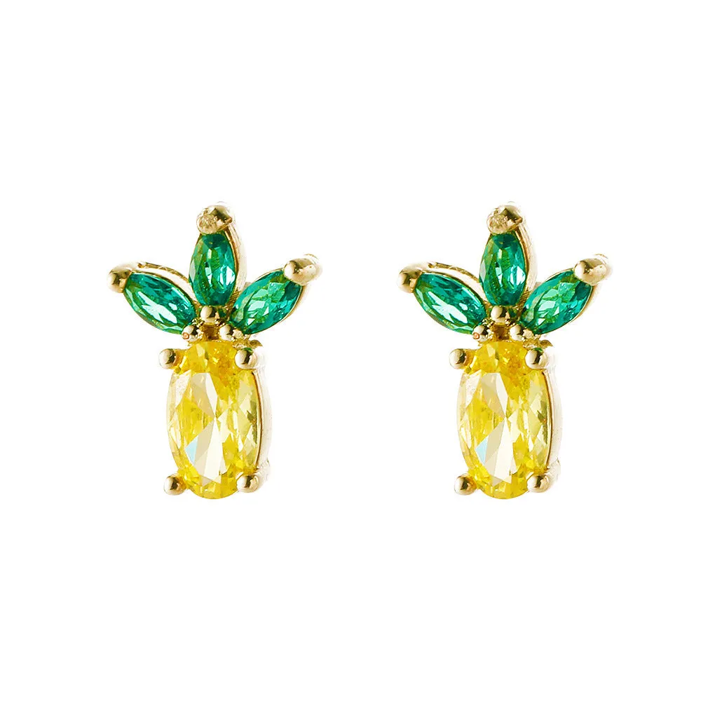 European And American Cute Tropical Fruit Sea Animal Zircon Earrings