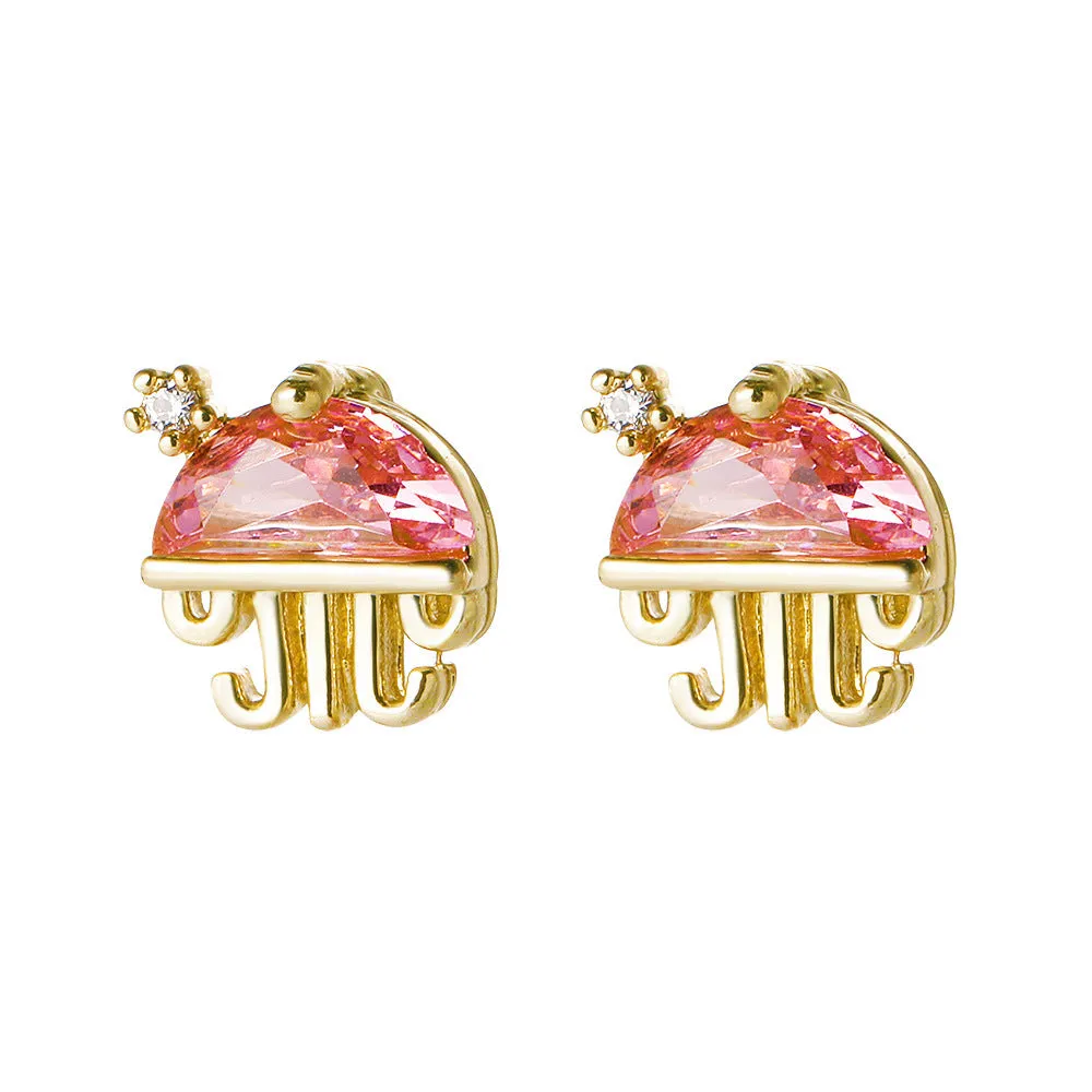 European And American Cute Tropical Fruit Sea Animal Zircon Earrings