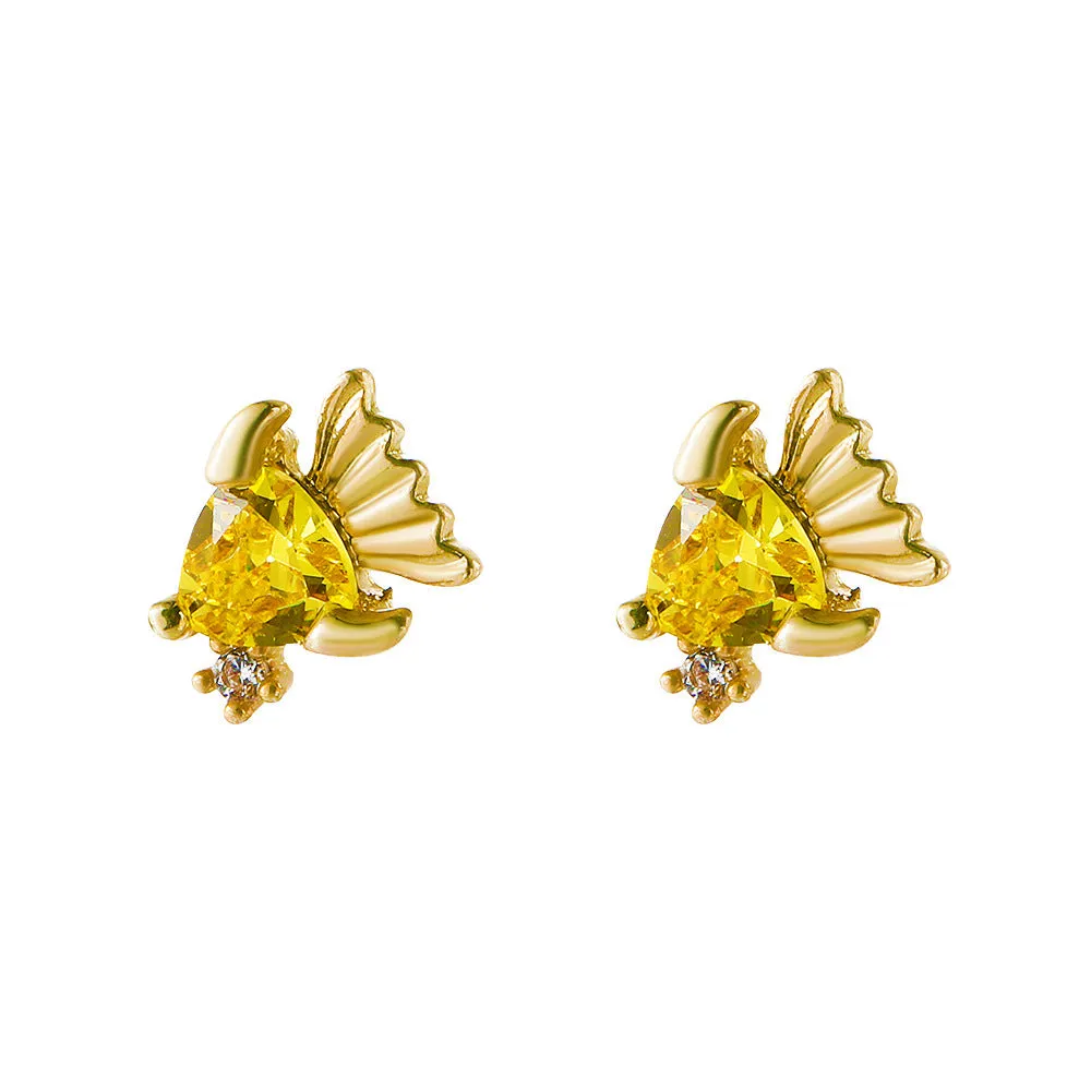 European And American Cute Tropical Fruit Sea Animal Zircon Earrings