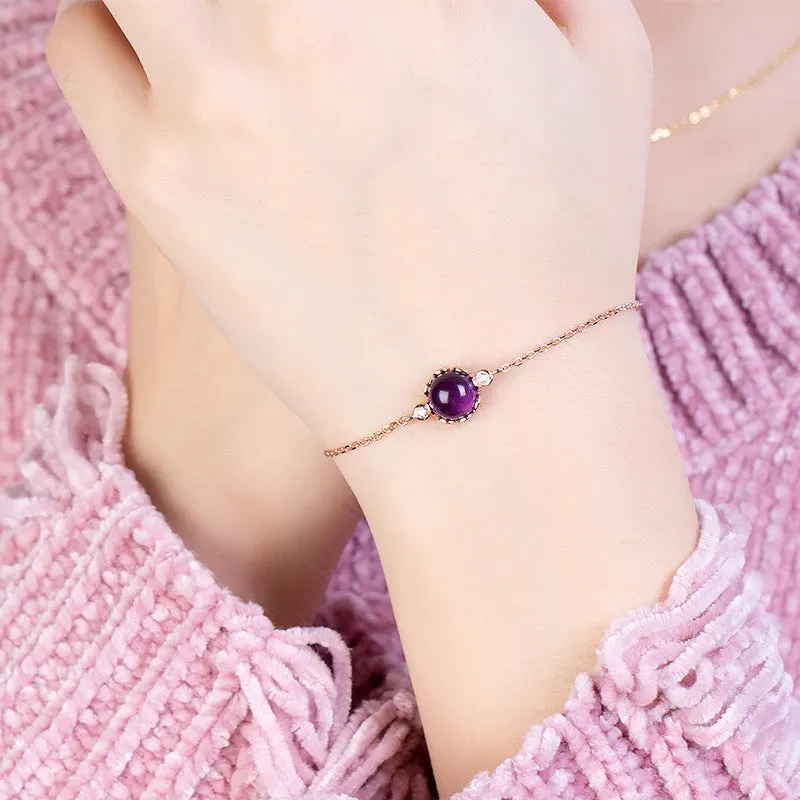 European And American Retro Light Luxury Temperament Color Treasure Plated 18K Rose Gold Bracelet Female Imitation Natural Amethyst Streamer Hand Jewelry