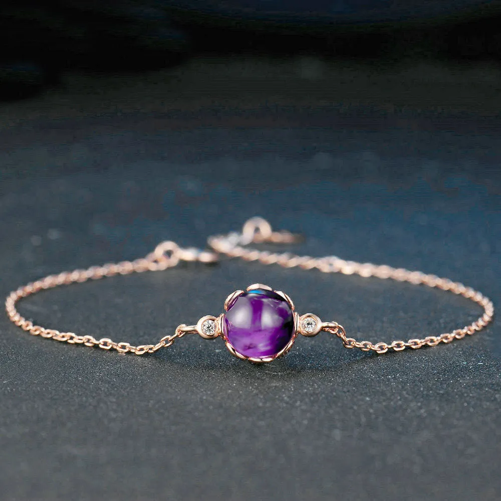 European And American Retro Light Luxury Temperament Color Treasure Plated 18K Rose Gold Bracelet Female Imitation Natural Amethyst Streamer Hand Jewelry