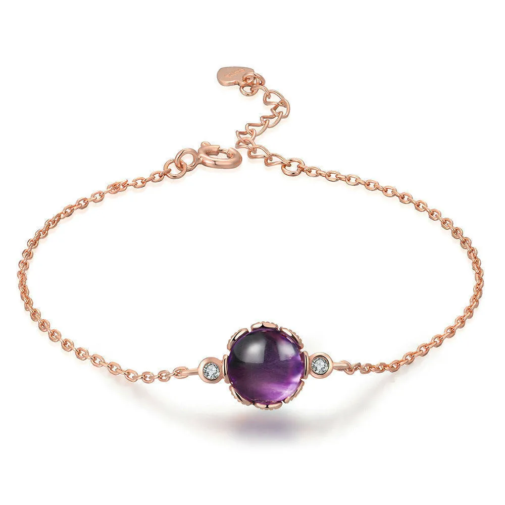 European And American Retro Light Luxury Temperament Color Treasure Plated 18K Rose Gold Bracelet Female Imitation Natural Amethyst Streamer Hand Jewelry