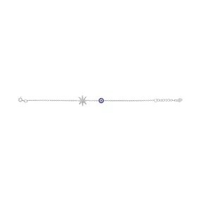 Evil Eye and Eight Point Star Bracelet with Cubic Zirconia in Sterling Silver