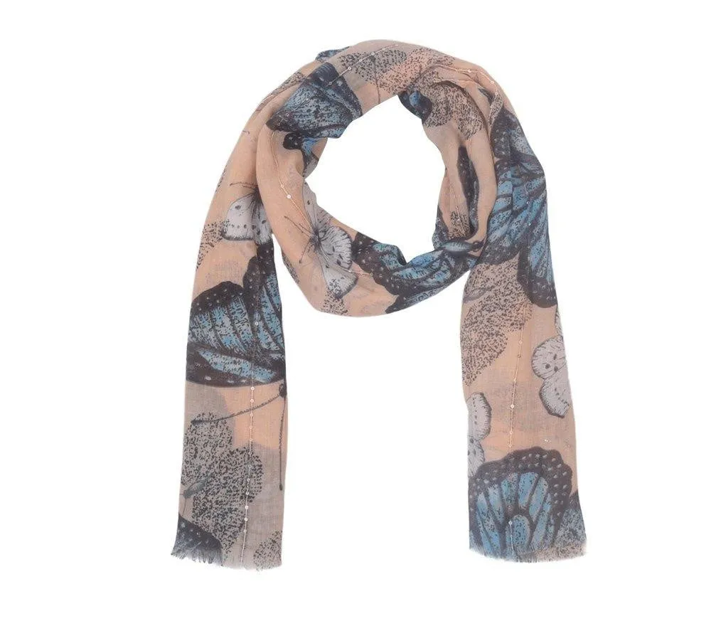 FabSeasons Orange Viscose Butterfly Printed Soft & Stylish Scarf