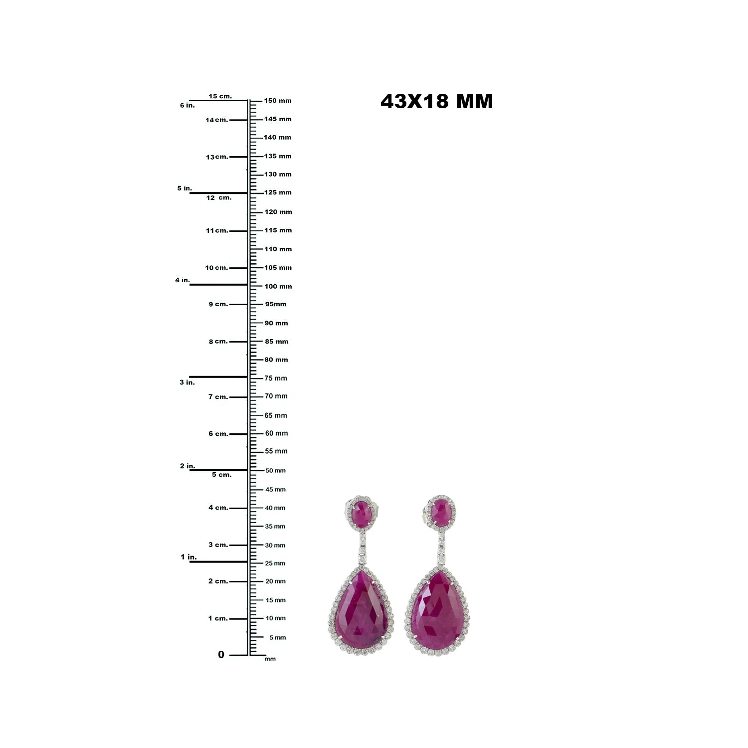 Faceted Ruby Pave Rose Cut Diamond Beautiful Dangler In 18k White Gold Anniversary Gift