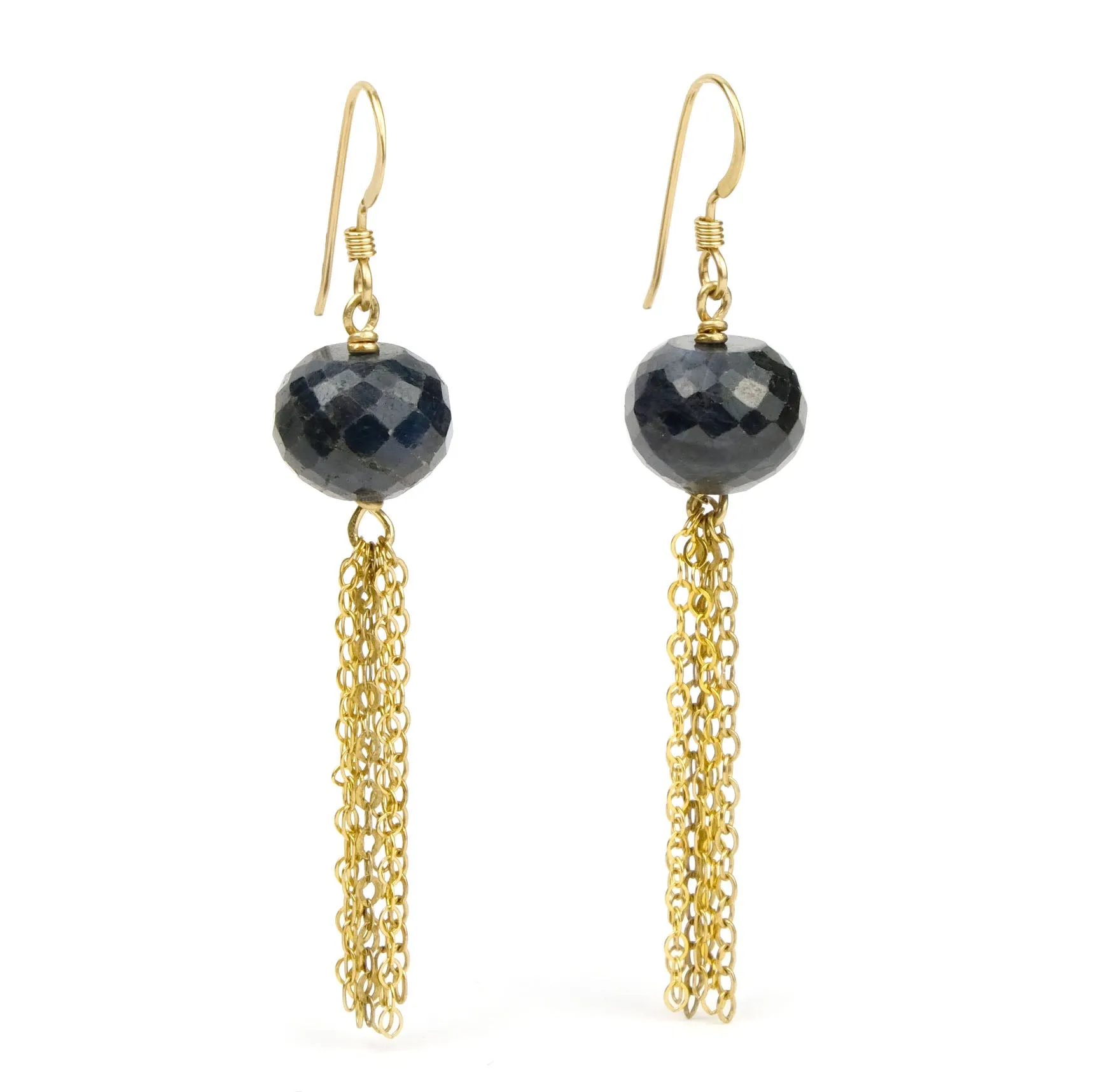 Faceted Sapphire &amp; Gold Filled Chain Fringe Earrings