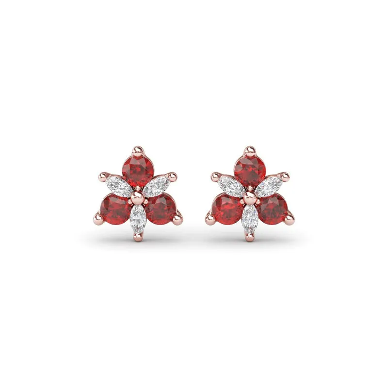 Fana Trio Stud Ruby and Diamond Earrings