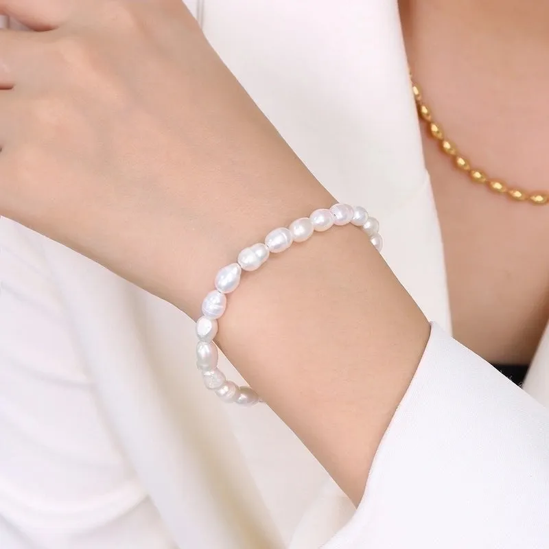 Fashion Temperament Titanium Steel 18k Gold Plated Freshwater Pearl Bracelet Wholesale