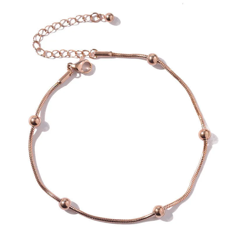 Fashion Titanium Steel Rose Gold Transit Bead Round Bead Bracelet Titanium Steel Bracelet Jewelry