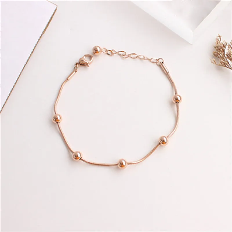 Fashion Titanium Steel Rose Gold Transit Bead Round Bead Bracelet Titanium Steel Bracelet Jewelry