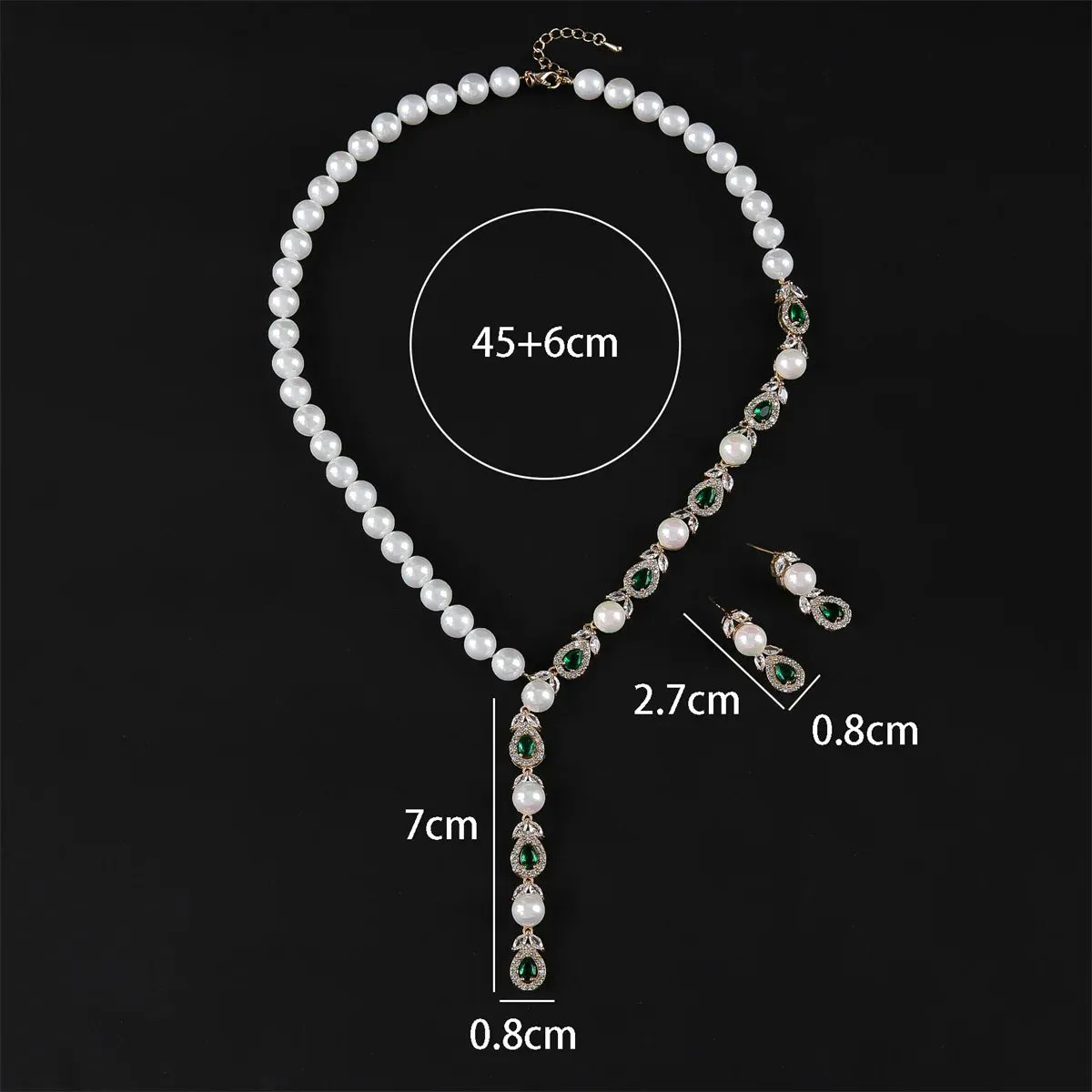 Fashion Women Green Crystal Pearl String Bridal Jewelry Sets Earrings Necklace Wedding Jewelry Accessories Set CN11024