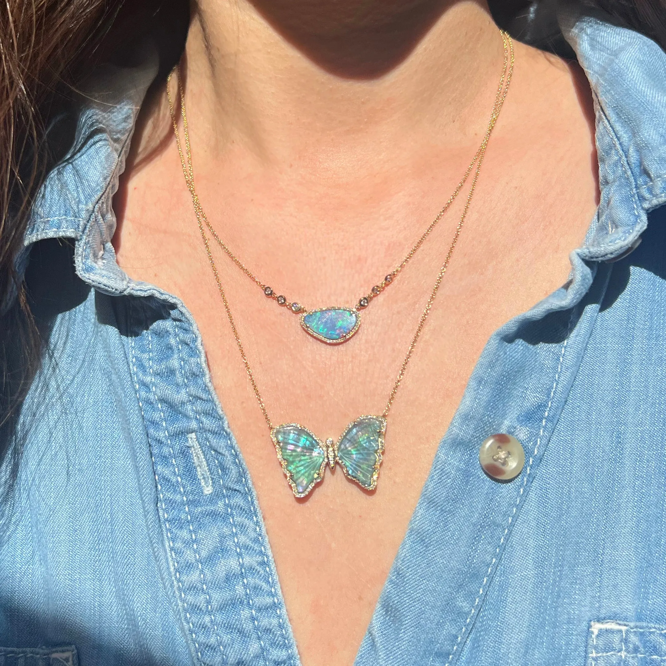 Fire Boulder Opal Necklace With In-Line Diamonds - Indigo