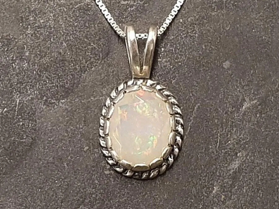 Fire Opal Pendant - Vintage Opal Necklace - Victorian Opal Necklace