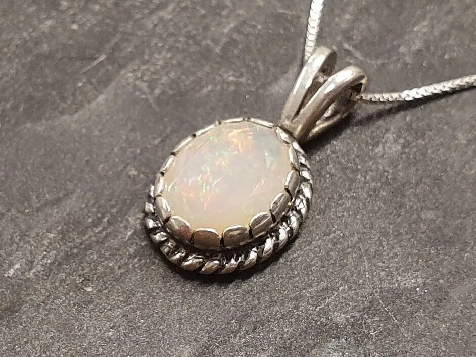 Fire Opal Pendant - Vintage Opal Necklace - Victorian Opal Necklace