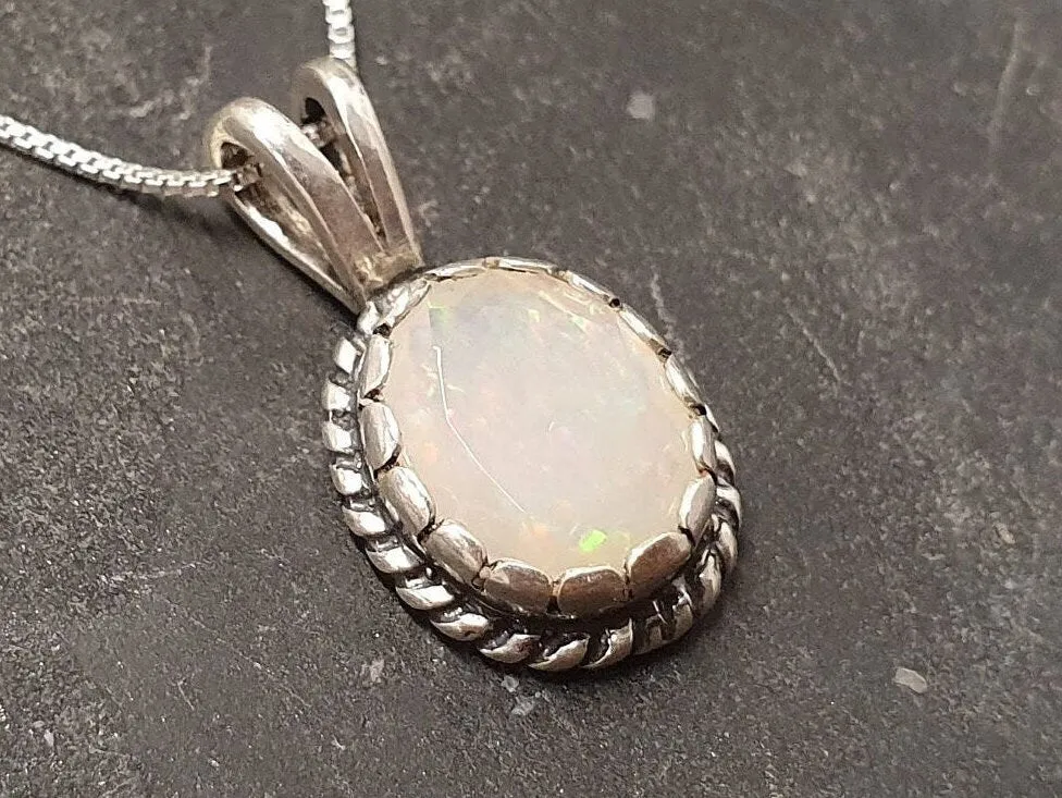 Fire Opal Pendant - Vintage Opal Necklace - Victorian Opal Necklace