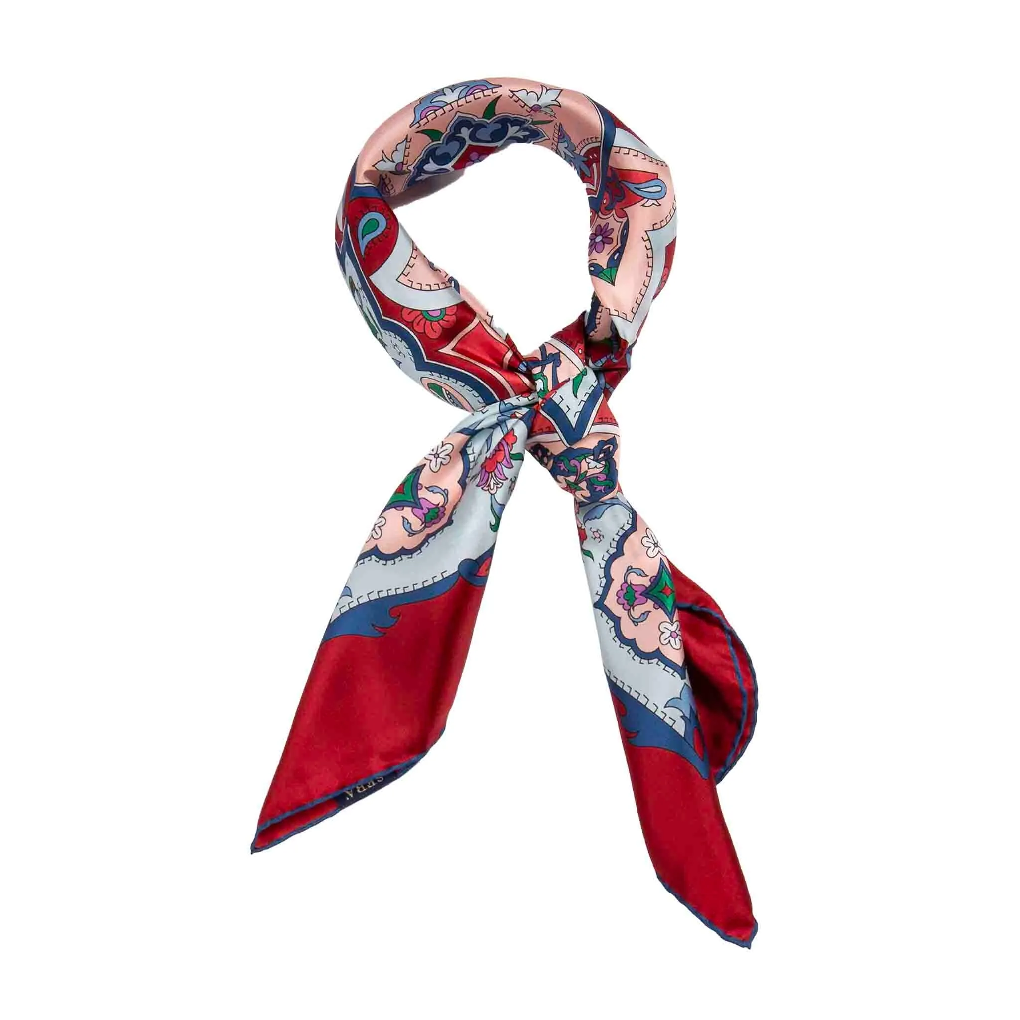 Flora Red and Light Blue Silk Scarf