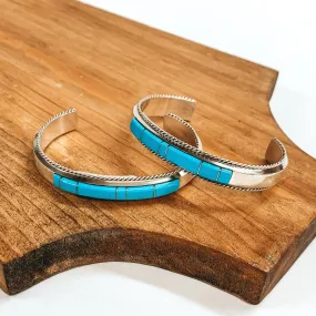 France Yazzie | Navajo Handmade Sterling Silver Cuff Bracelet with Turquoise Stones and Rope Detailing