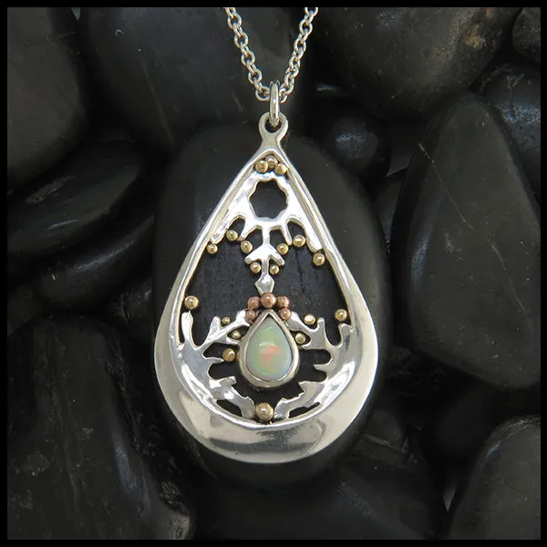 Frozen Opal Teardrop Pendant in Silver and Gold