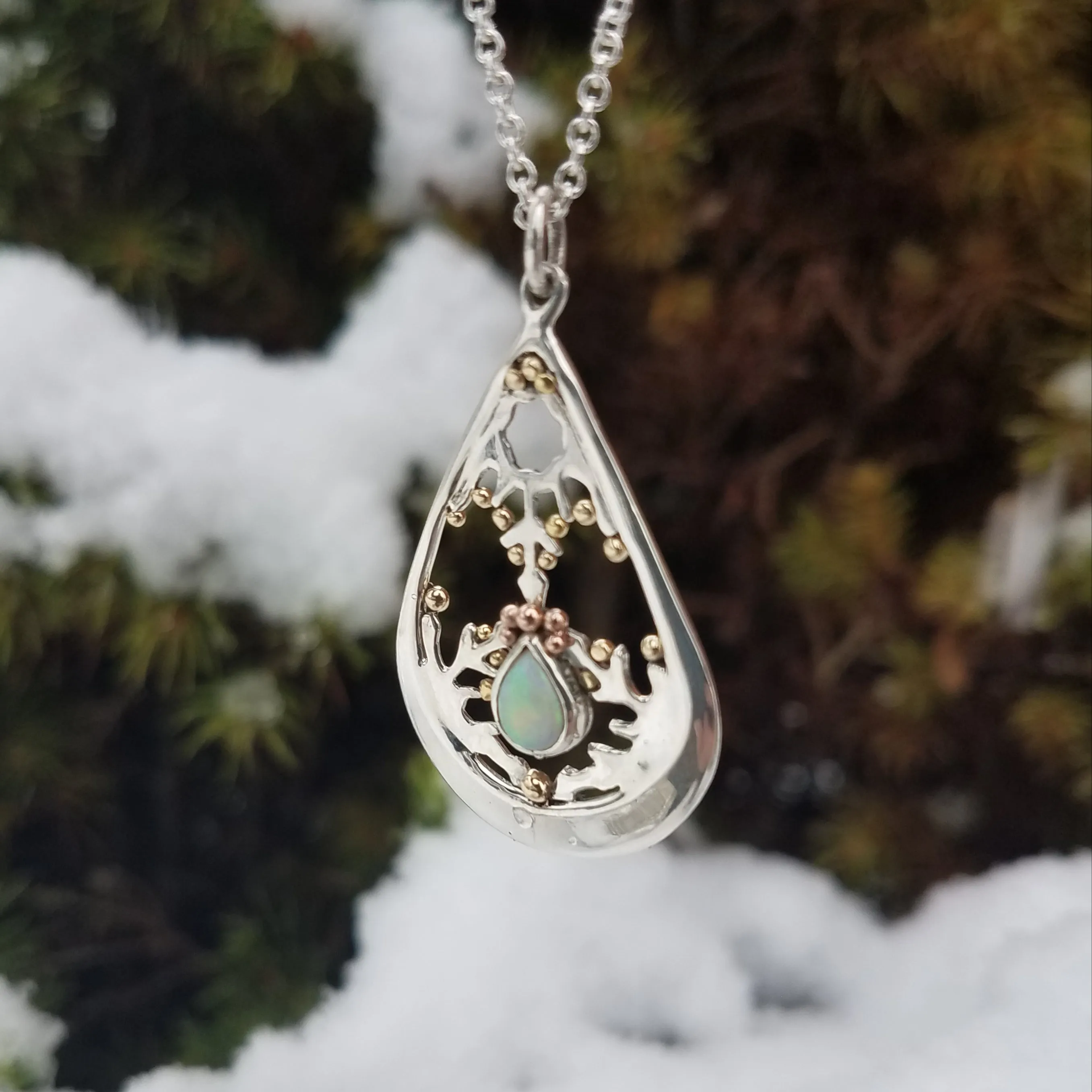 Frozen Opal Teardrop Pendant in Silver and Gold