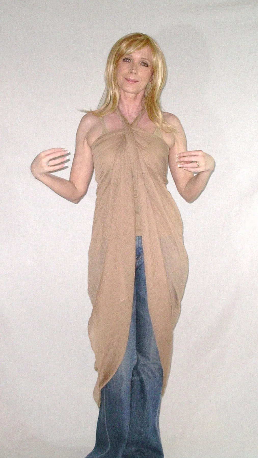 Gauze Turban Scarf Khaki Tan Wear As Vest Hijab Sash Sarong Or Swimsuit Cover Cotton / Hemp Huge 64" x 40" Boho Hippie Gypsy Scarf